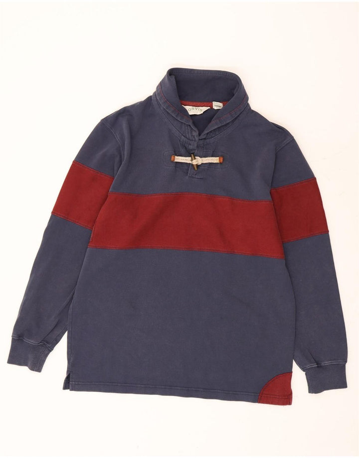 Orvis Herren-Langarm-Poloshirt aus mittelblauer, marineblauer Colourblock-Baumwolle
