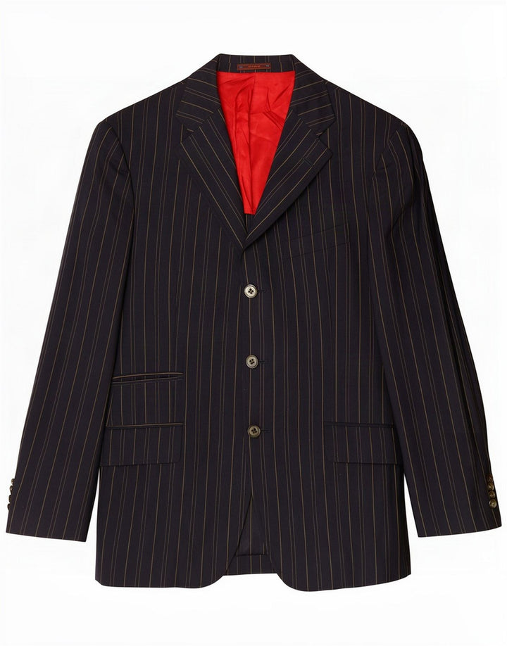 Etro Herren 3-Knopf-Blazerjacke IT 48 Mittelmarineblau gestreifte Wolle