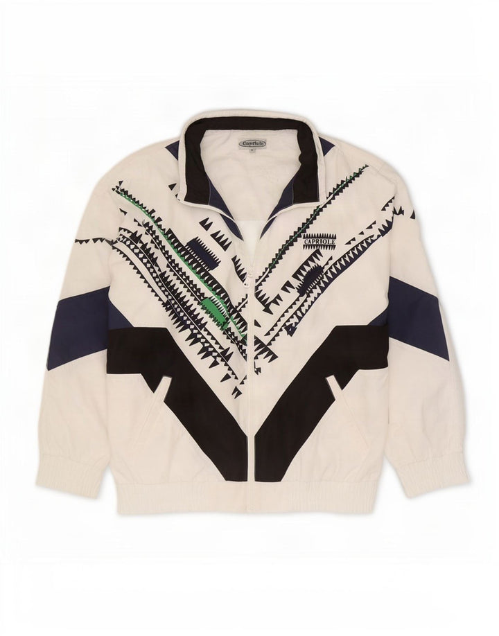 Vintage Herren-Trainingsanzug-Top-Jacke, groß, weiß, geometrisch