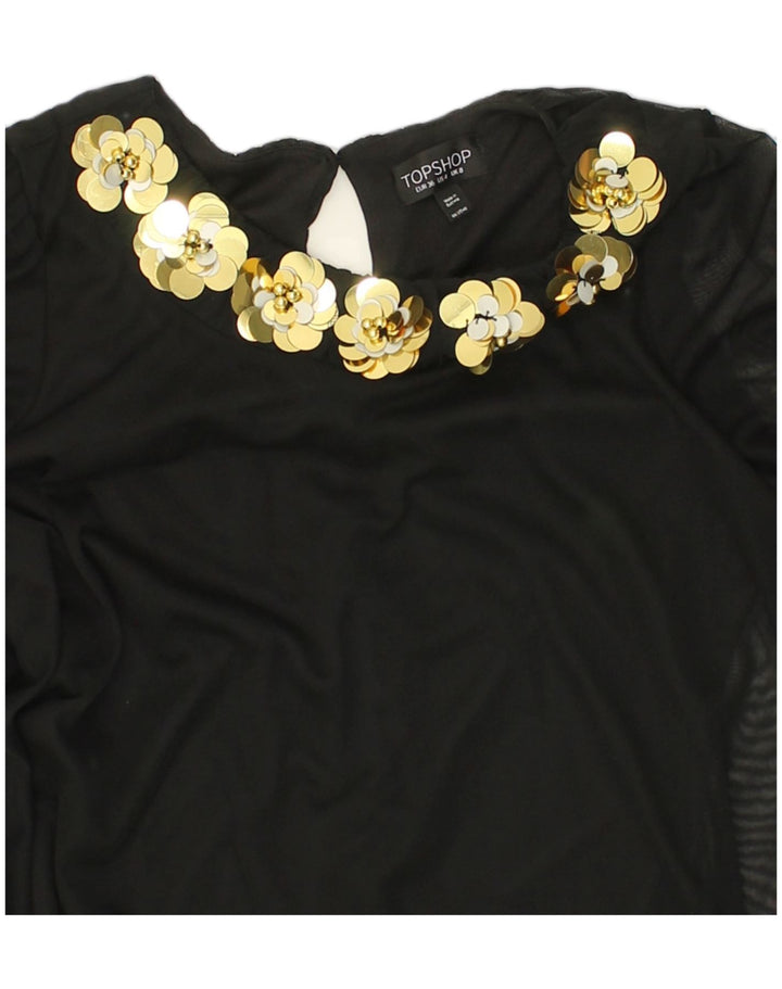 TOPSHOP Womens Tunic Top UK 8 Small Black Polyester | Vintage Topshop | Thrift | Second-Hand Topshop | Used Clothing | Messina Hembry 
