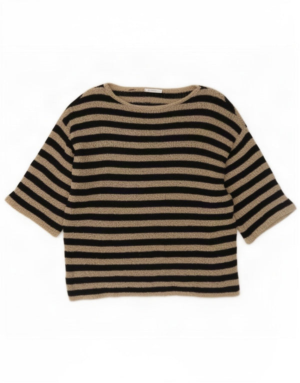 Kurzärmliger Damen-Pullover mit U-Boot-Ausschnitt von Zara, Gr. 40, Größe L, schwarz gestreift