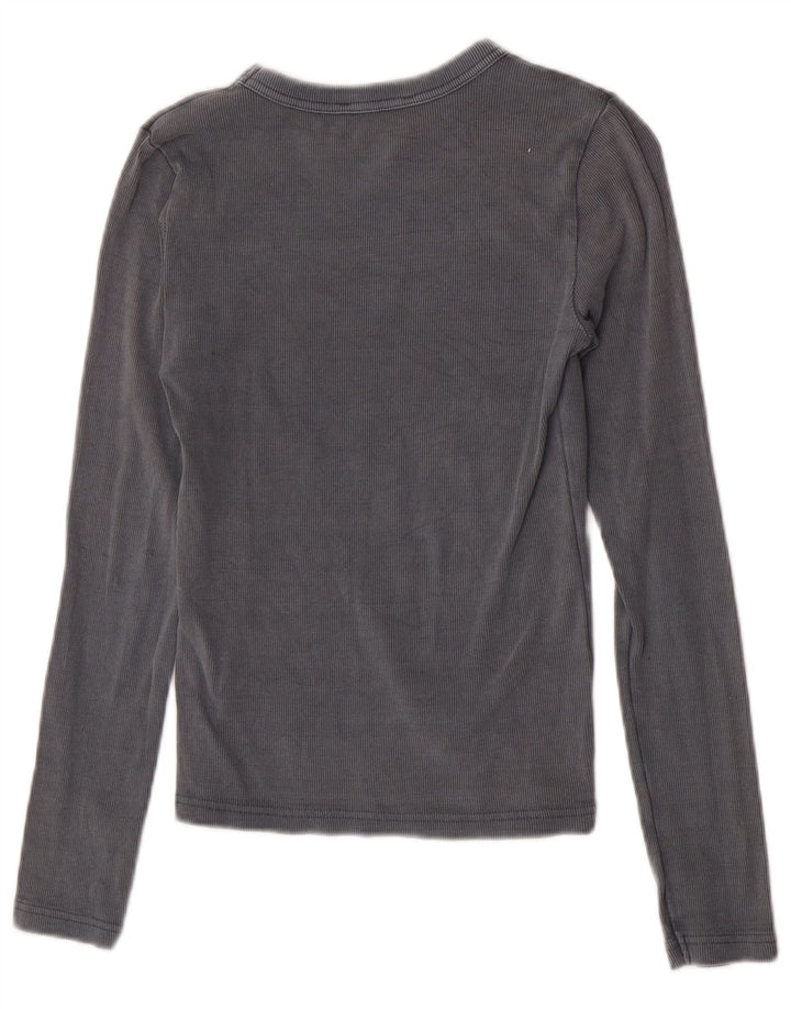 Zara Damen Top Langarm UK 12 Mittelgraue Baumwolle