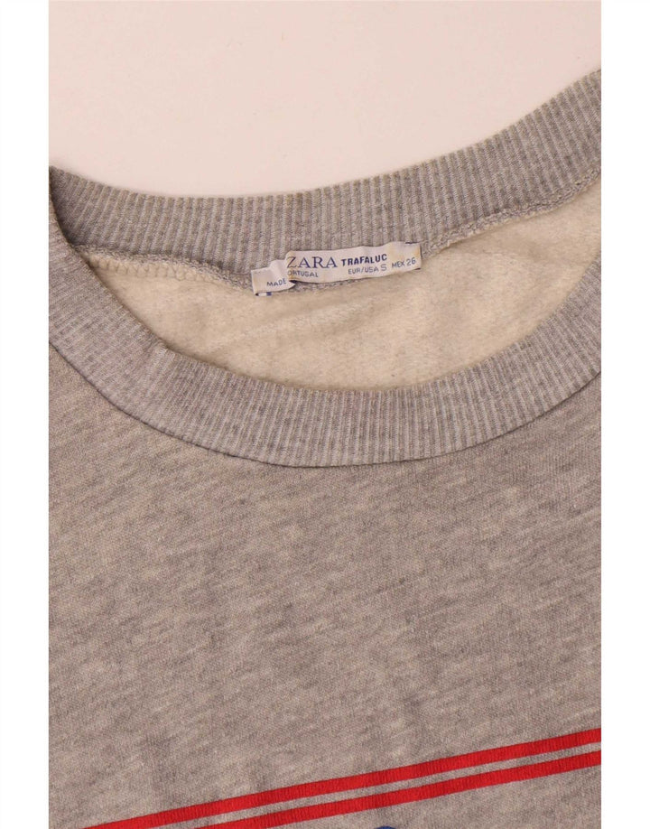 Zara Womens Graphic Oversized Sweatshirt Pullover UK 10 Small Grau meliert