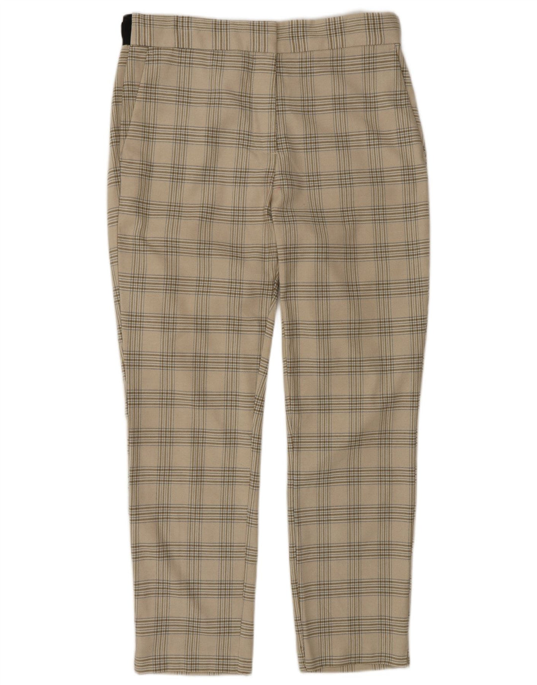Zara Damen-Anzughose, schmal zulaufend, Größe L, W30, L27, beige kariertes Polyester
