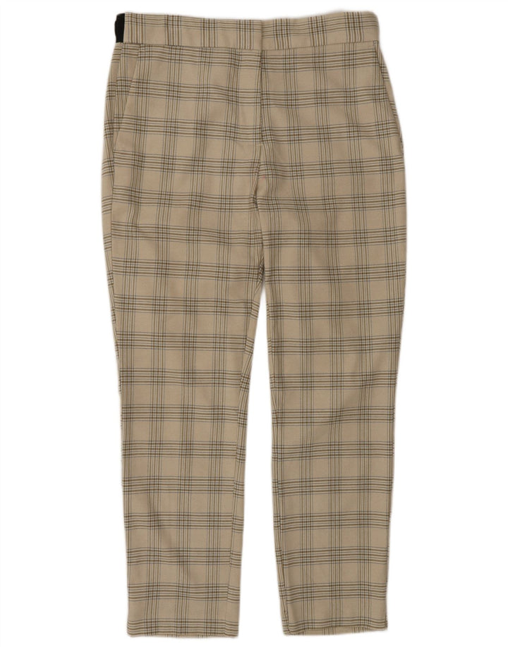 Zara Damen-Anzughose, schmal zulaufend, Größe L, W30, L27, beige kariertes Polyester