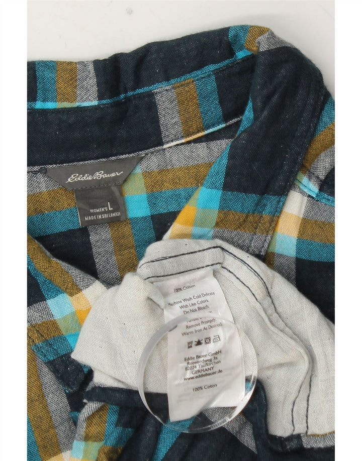 EDDIE BAUER Damen Flanellhemd UK 16 Große marineblau karierte Baumwolle