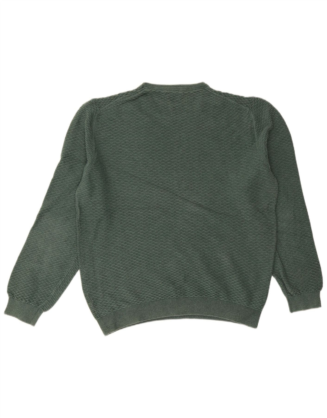 MASSIMO DUTTI Herren-Pullover mit Rundhalsausschnitt, 2XL, grüne Baumwolle