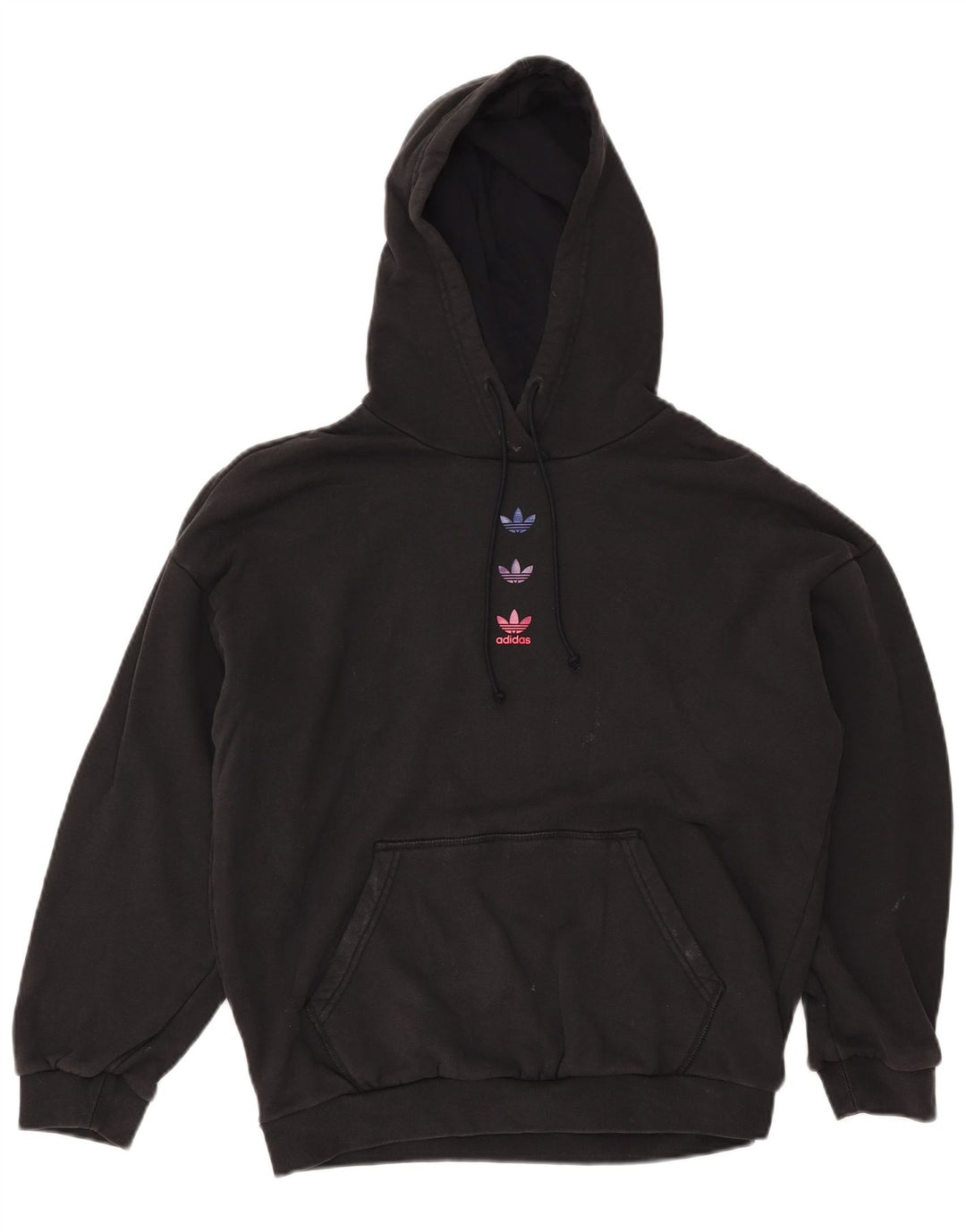 ADIDAS Womens Graphic Oversized Hoodie Pullover UK 12 Mittelschwarze Baumwolle