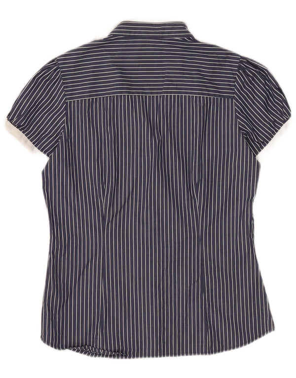 Ellesse Damen-Kurzarmhemd UK 12 Mittelmarineblaue Nadelstreifen-Baumwolle