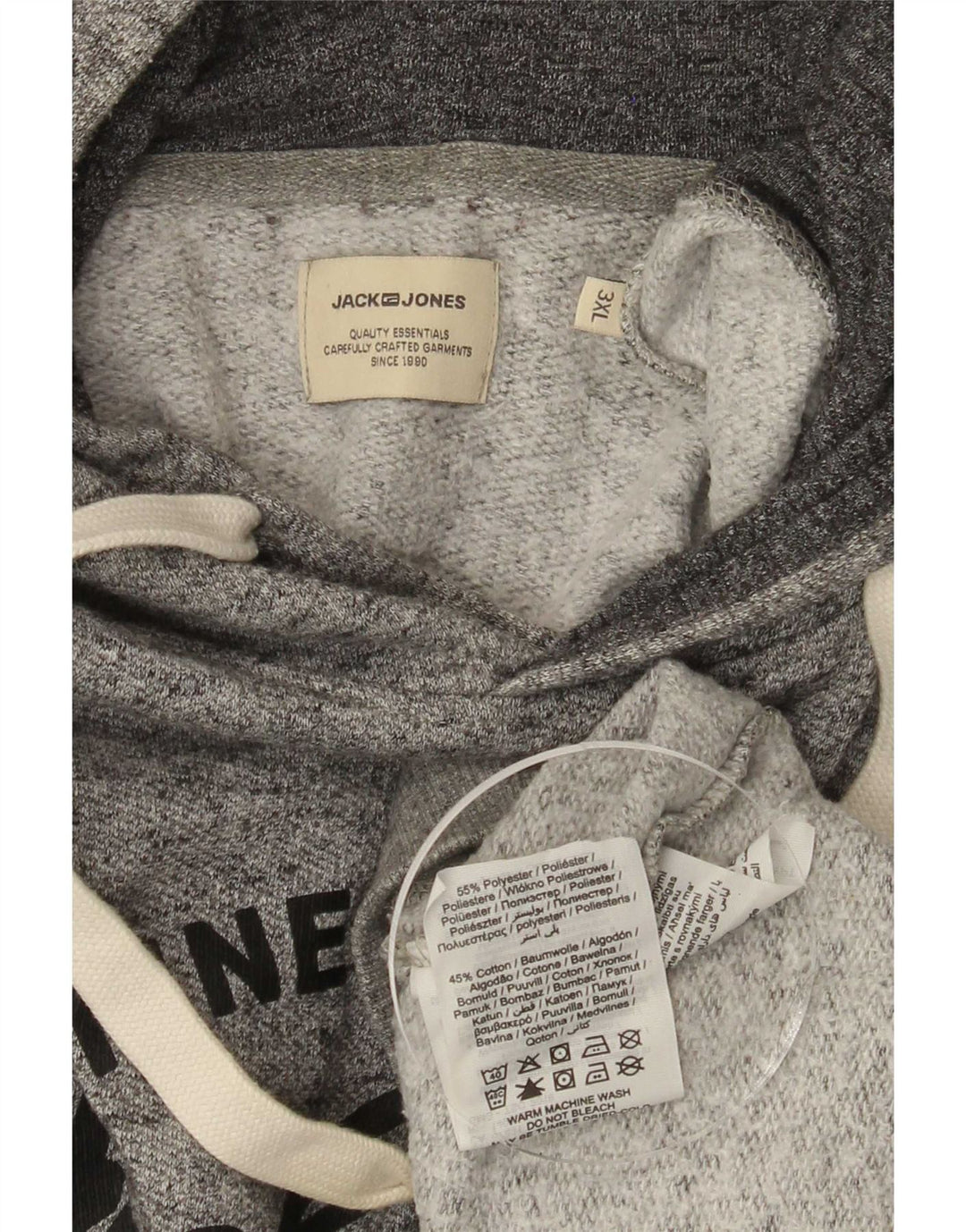 Jack & Jones Herren-Kapuzenpullover mit Grafik, 3XL, grau meliert, Polyester