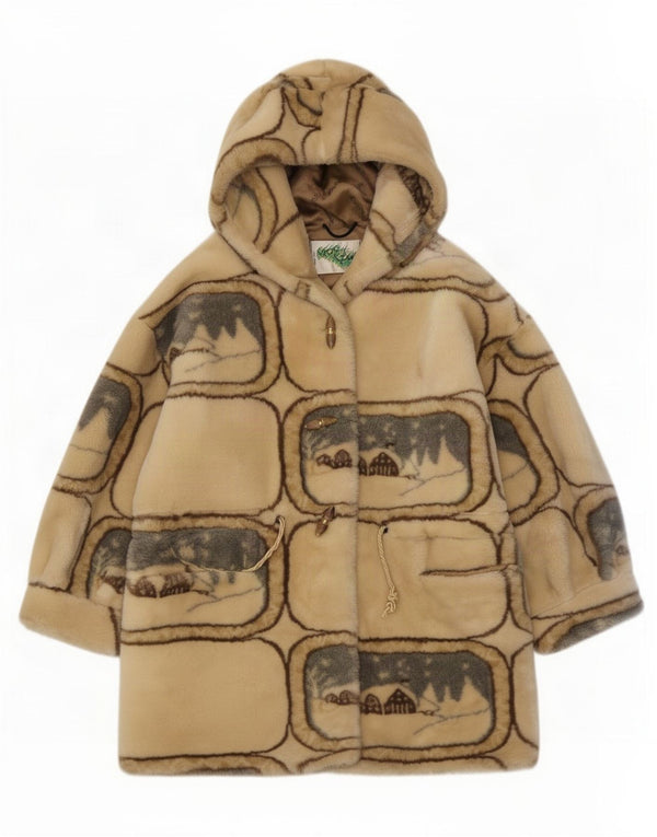 Verde Piu Damen Übergroßer Dufflecoat mit Kapuze UK 10 Small Beige Geometrisch