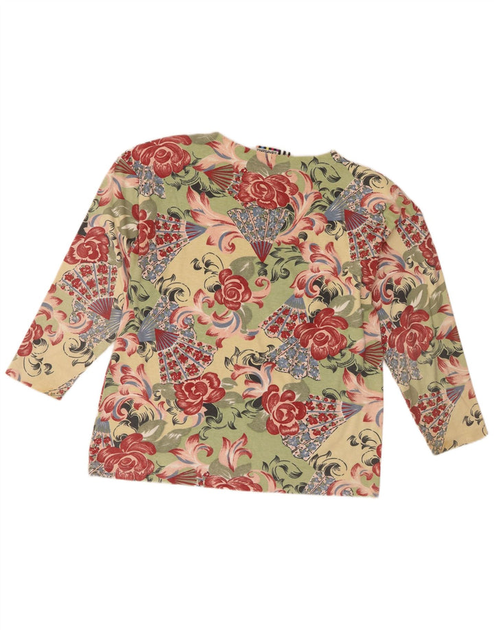 Forenza Damen Top Langarm UK 16 Großes grünes Blumenmuster