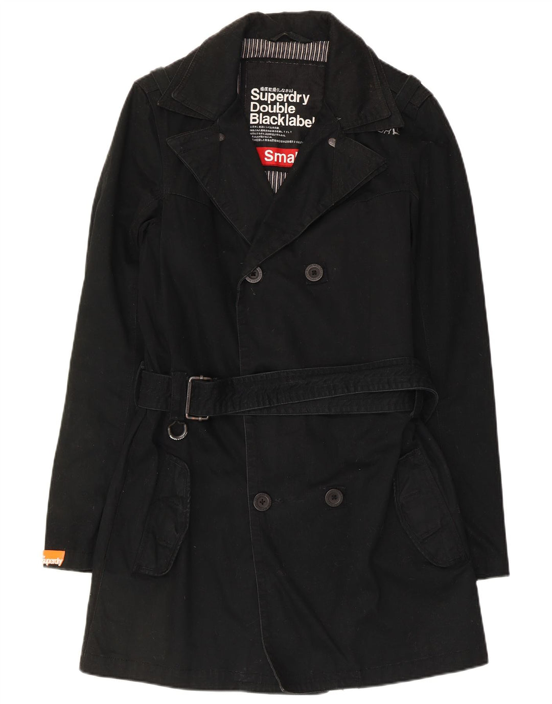 Superdry Herren-Trenchcoat, zweireihig, Gr. 36, Größe S, Schwarz, Baumwolle