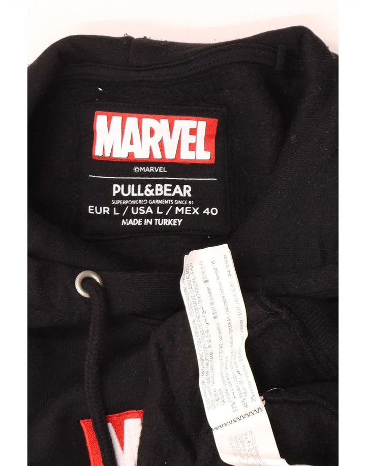 Pull & Bear Herren-Kapuzenpullover mit Marvel-Grafik, groß, aus schwarzem Polyester