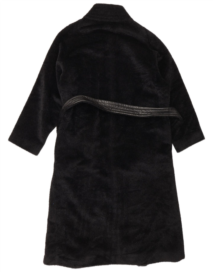 Max Mara Damen-Wickelmantel aus Kunstleder, Gr. 8, Schwarz, Alpakawolle