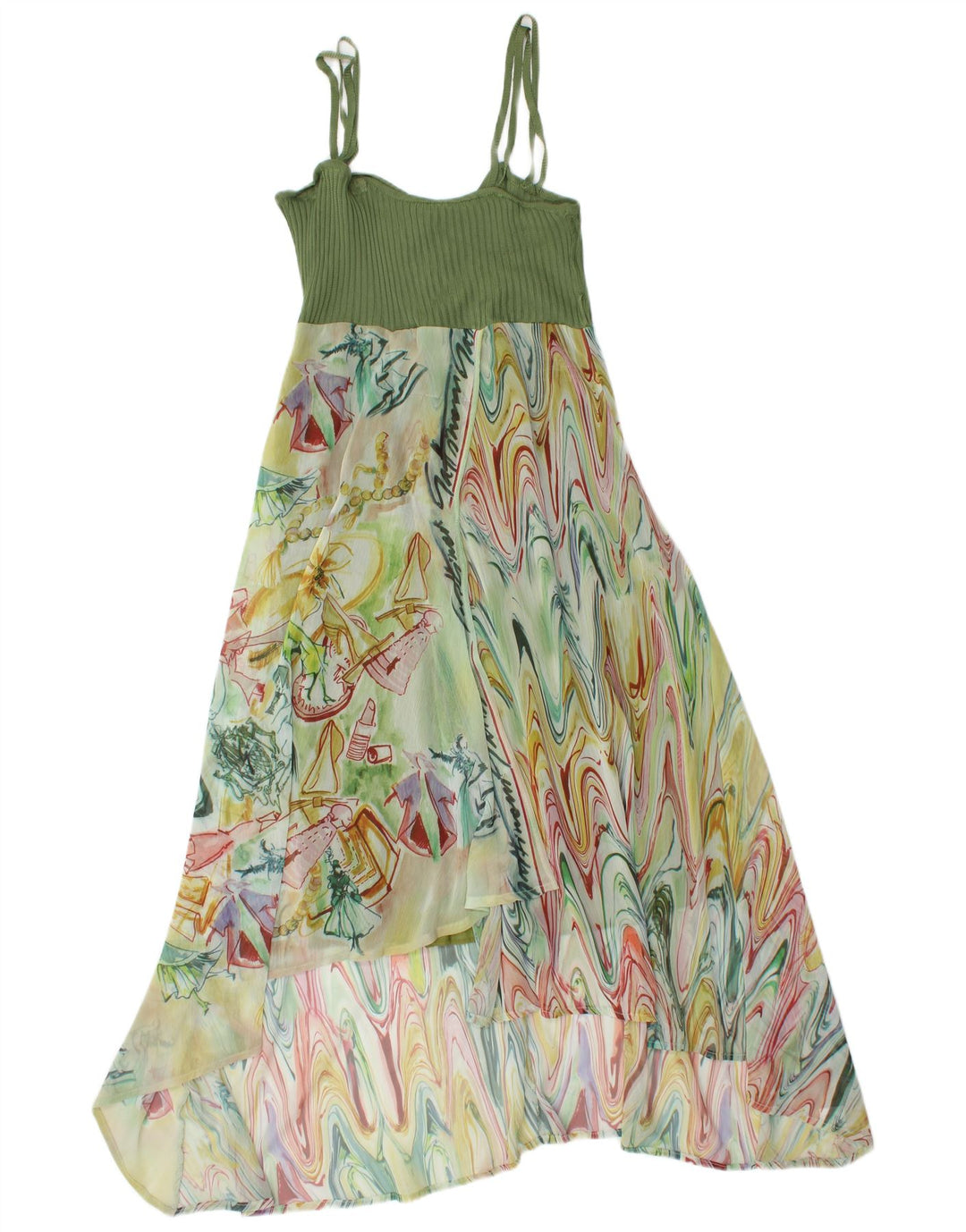 GATTINONI Womens Abstract Pattern Asymmetric Slip Dress IT 42 Medium Green