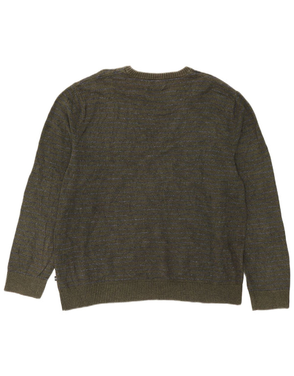 Nautica Herren-Pullover mit Rundhalsausschnitt, 2XL, grüne Nadelstreifen-Baumwolle
