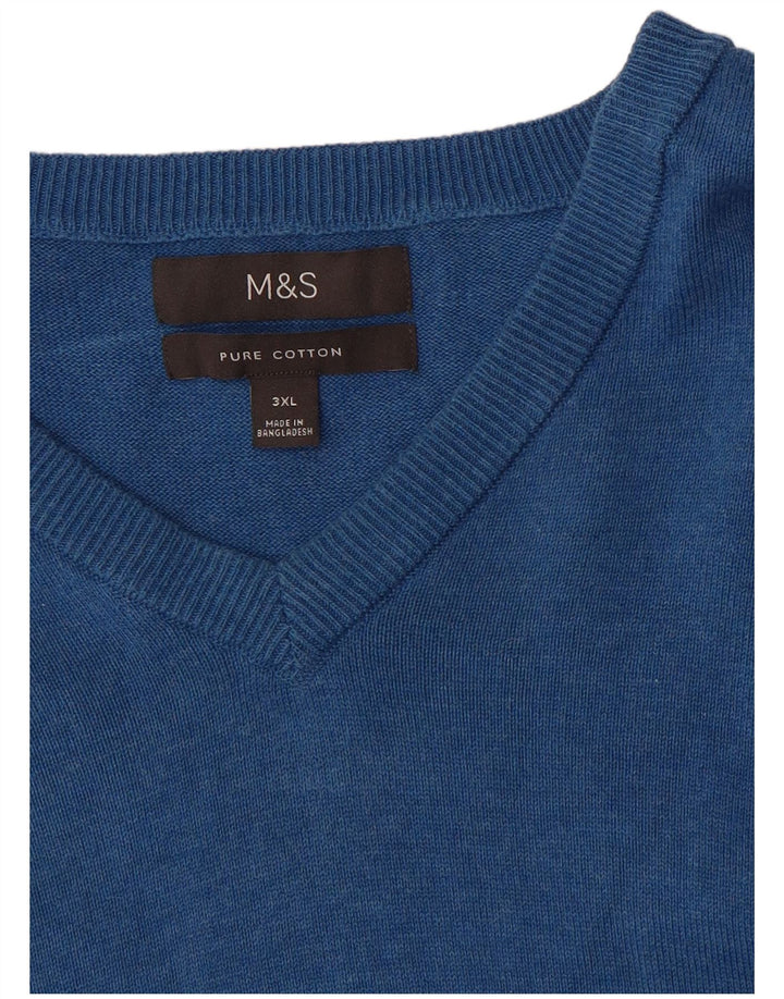 Marks & Spencer Herren-Pullover mit V-Ausschnitt, 3XL, blaue Baumwolle