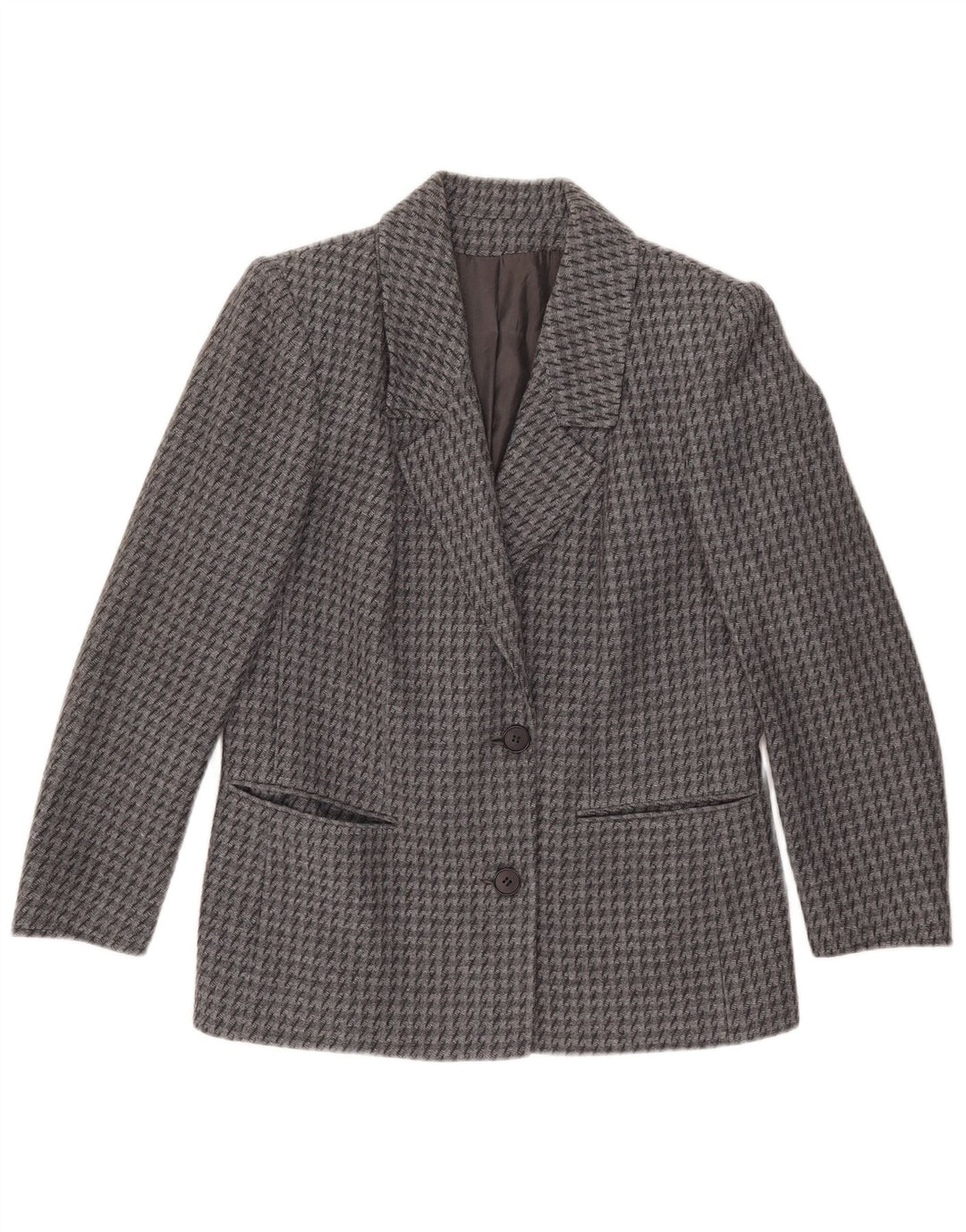 Vintage Damen 2-Knopf-Blazerjacke IT 43 Mittelgrauer Hahnentritt