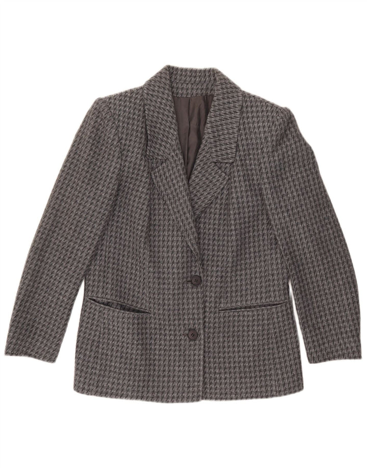 Vintage Damen 2-Knopf-Blazerjacke IT 43 Mittelgrauer Hahnentritt