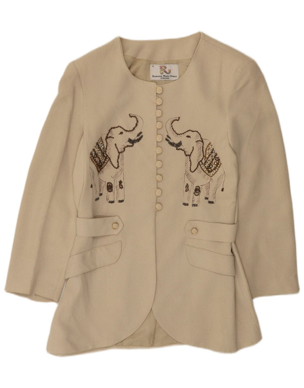 Vintage Damen Blazer mit Grafik, IT 42, Mittelbeige, Tierdruck