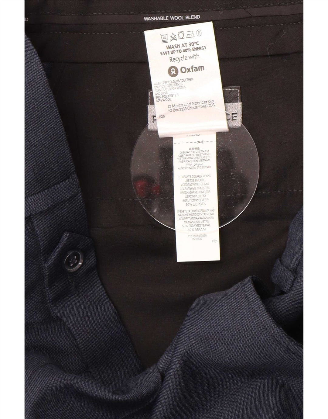Marks & Spencer Herren-Anzughose mit Pegged-Anzug, W32, L31, marineblaues Polyester