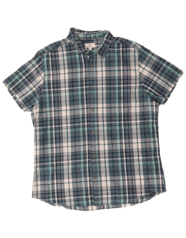 M&CO Herren-Kurzarmhemd XL, blau kariert, Baumwolle