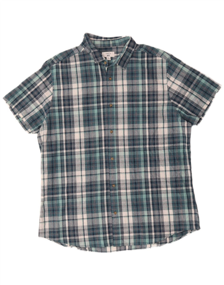 M&CO Herren-Kurzarmhemd XL, blau kariert, Baumwolle
