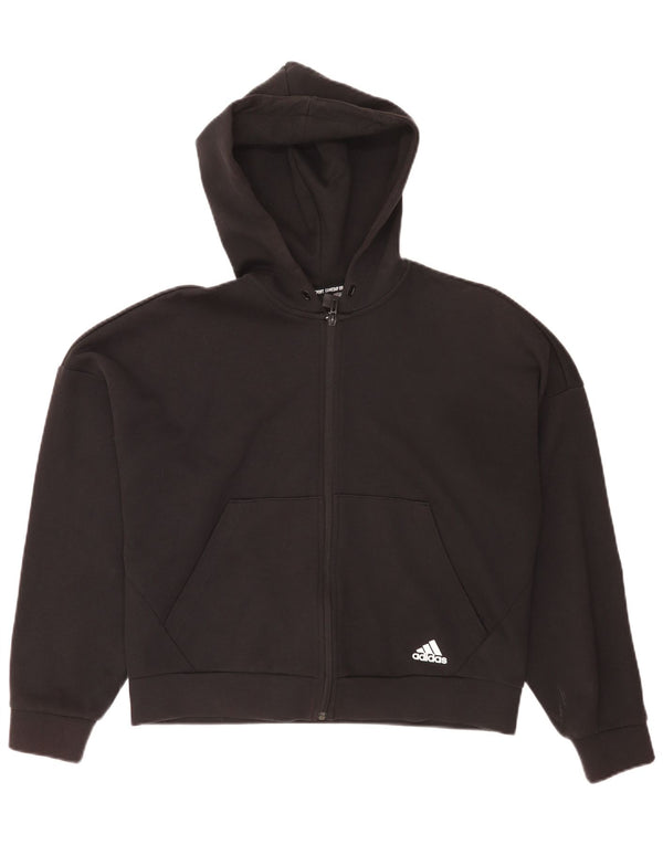 Adidas Damen Crop Oversized Zip Hoodie Pullover UK 12/14 Medium Schwarz