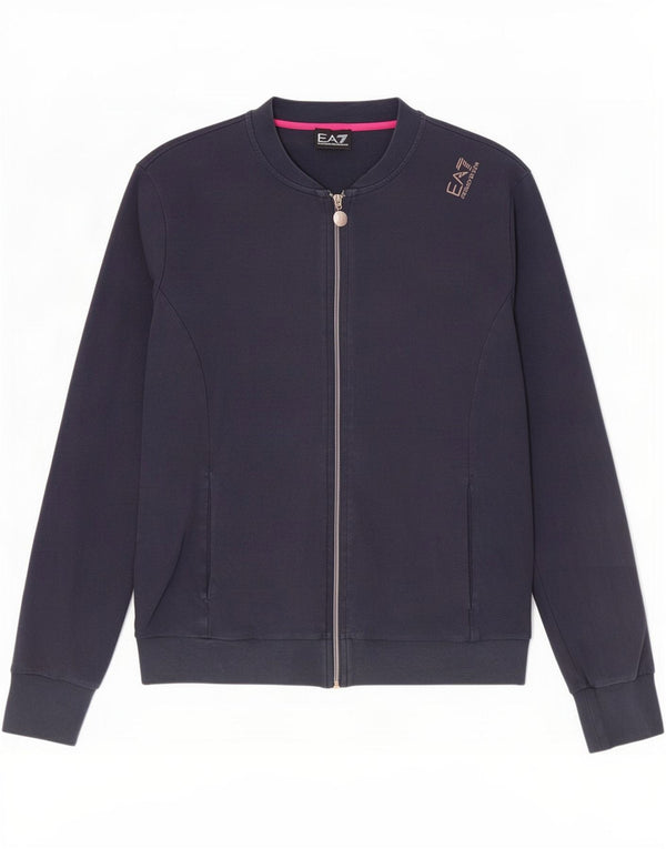 Emporio Armani Damen-Trainingsanzug-Oberteiljacke UK 14 Große marineblaue Baumwolle