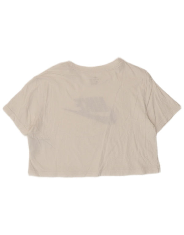 Nike Damen Crop Graphic T-Shirt Top UK 10 Small Weiße Baumwolle