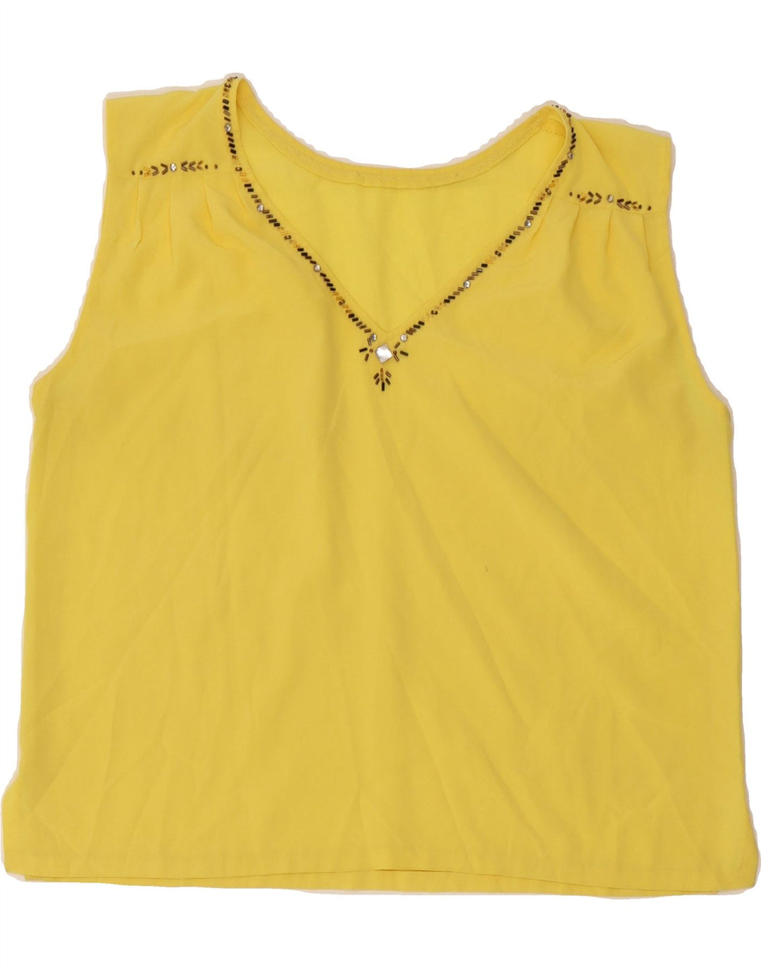 VINTAGE Womens Crop Sleeveless Blouse Top UK 12 Medium Yellow Vintage Vintage and Second-Hand Vintage from Messina Hembry 