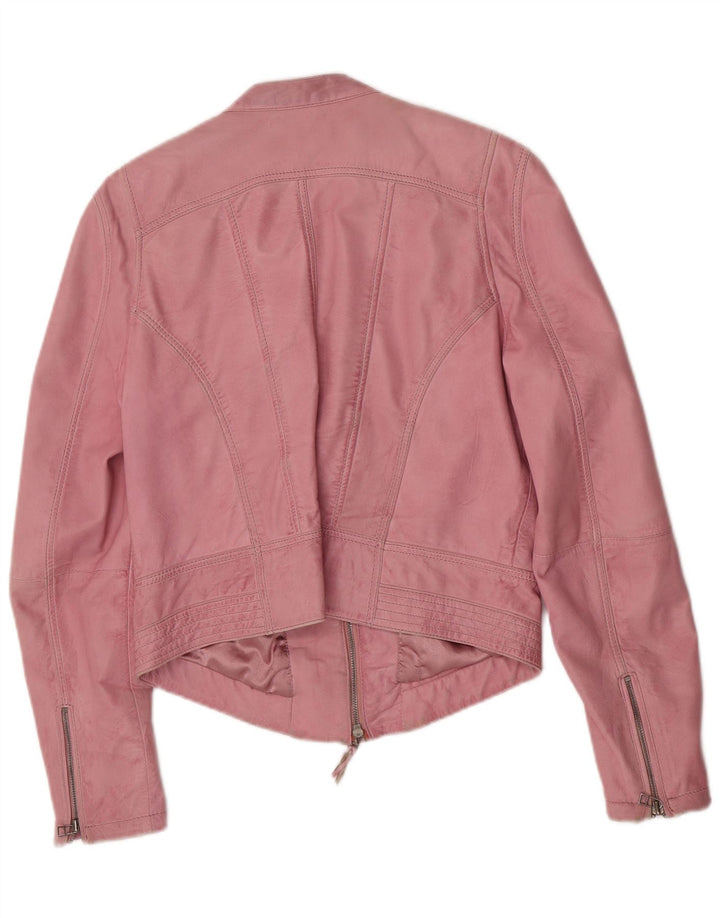 Zucchero Damen Biker-Lederjacke UK 16 Großes rosa Leder