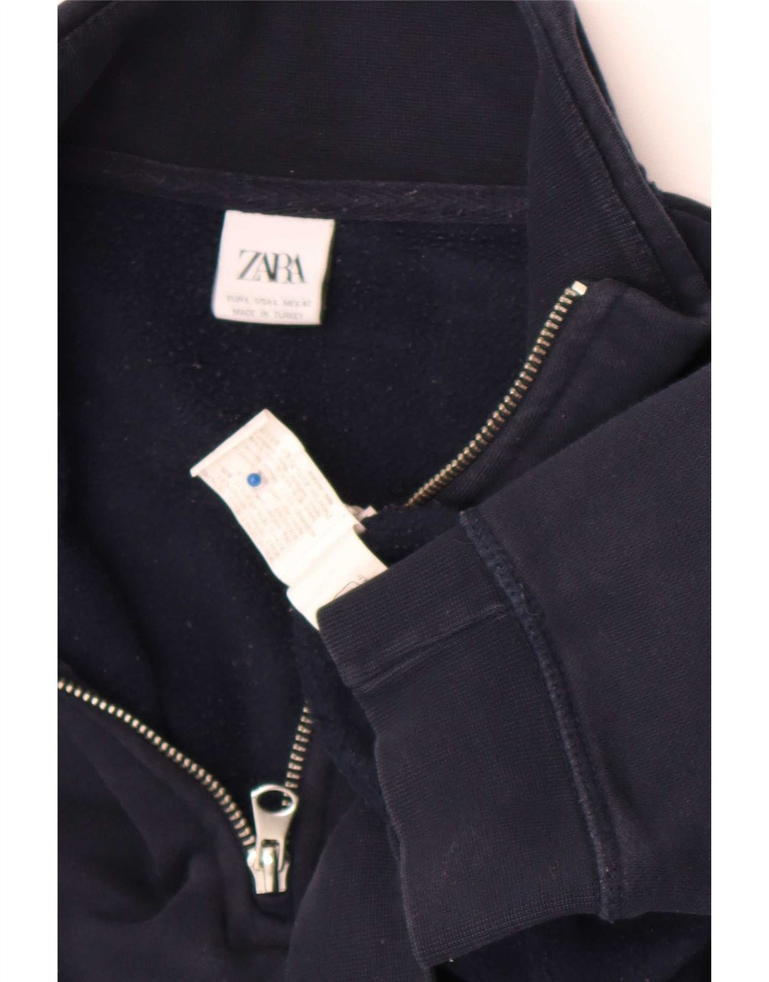 Zara Herren-Sweatshirt mit Reißverschluss am Hals, groß, marineblaue Baumwolle
