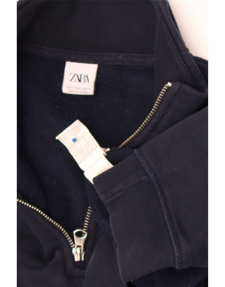 Zara Herren-Sweatshirt mit Reißverschluss am Hals, groß, marineblaue Baumwolle