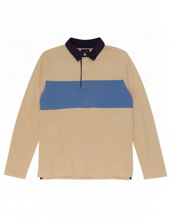 Kappa Herren-Langarm-Rugby-Poloshirt, Größe S, Beige, Colourblock-Baumwolle