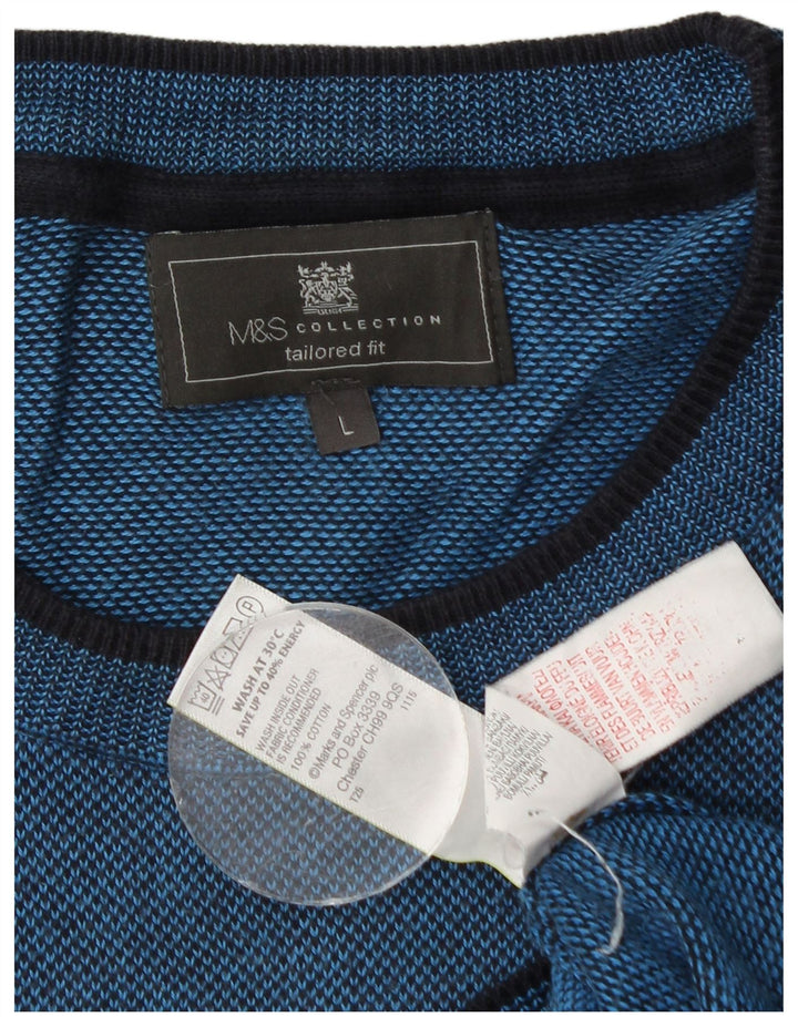 Marks & Spencer Herren-Pullover mit maßgeschneiderter Passform und Rundhalsausschnitt, Größe L, Blau