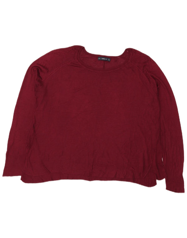 Zara Damen-Pullover mit U-Boot-Ausschnitt, Gr. 18, XL, Burgunderrot, Viskose