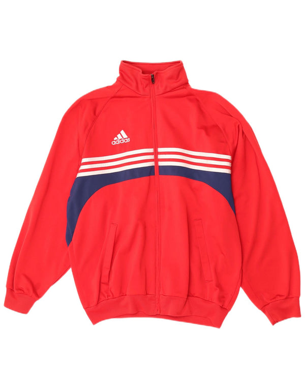 Adidas Herren-Trainingsanzug-Top-Jacke, UK 40/42, mittelrotes Farbblock-Polyester