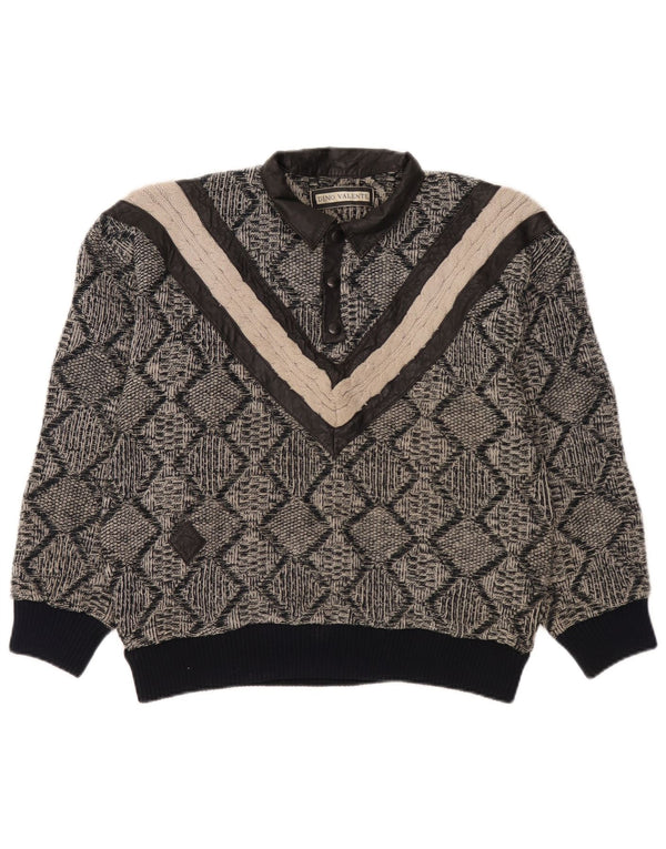 Vintage Herren Rollkragenpullover Pullover Klein Grau Geometrisch Acryl