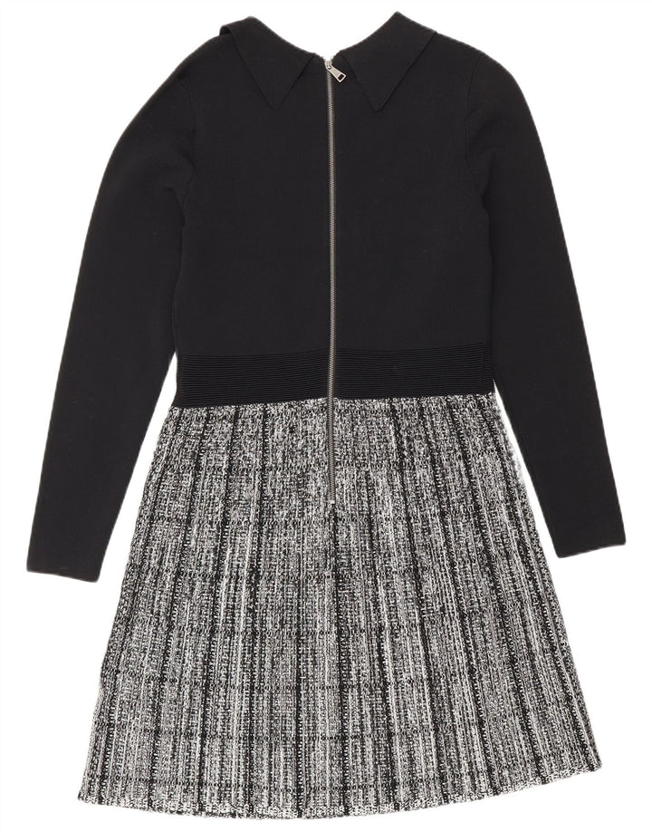 Ted Baker Langarm-Basic-Kleid für Damen, Größe 2, S, schwarz, kariert, Viskose