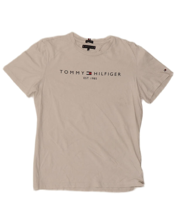TOMMY HILFIGER Jungen T-Shirt mit Grafik, 15–16 Jahre, weiße Baumwolle