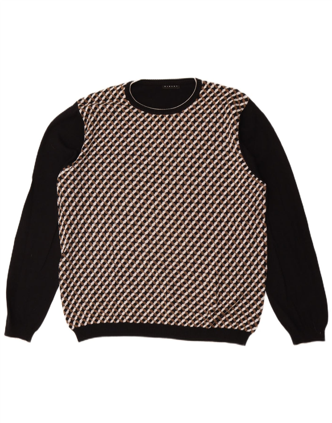 SISLEY Herren-Pullover mit Rundhalsausschnitt, groß, schwarz kariert