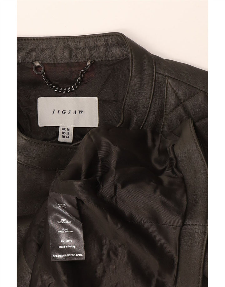 Jigsaw Damen Leder Bikerjacke UK 16 Large Graues Leder