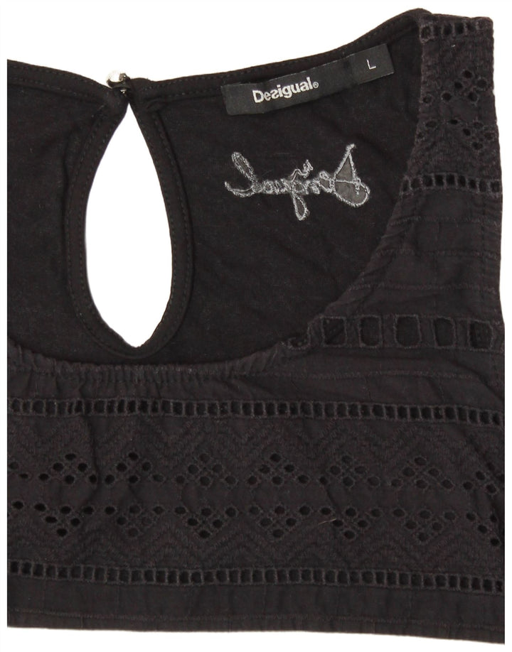 DESIGUAL Damen Graphic Vest Top UK 14 Large Schwarz gestreift