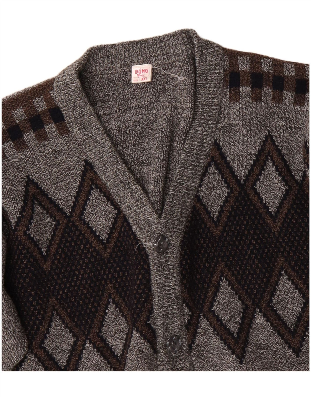 VINTAGE Herren Cardigan Pullover 2XL Grau Argyle/Diamant Acryl