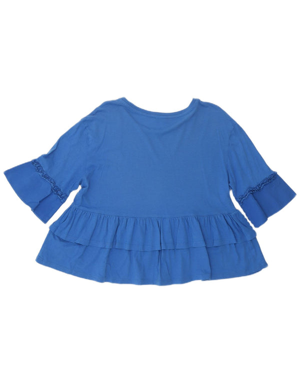 Benetton Damen Crop T-Shirt Top UK 12 Mittelblau