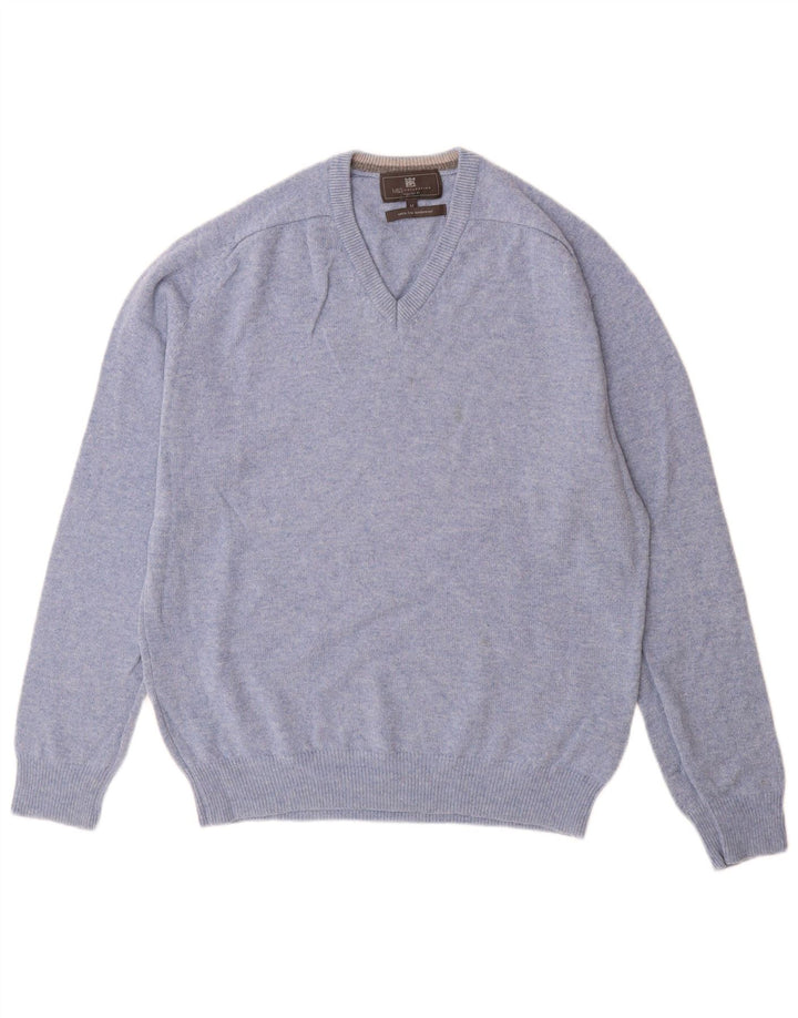 Marks & Spencer Herren-Pullover mit normaler Passform und V-Ausschnitt in Mittelblau