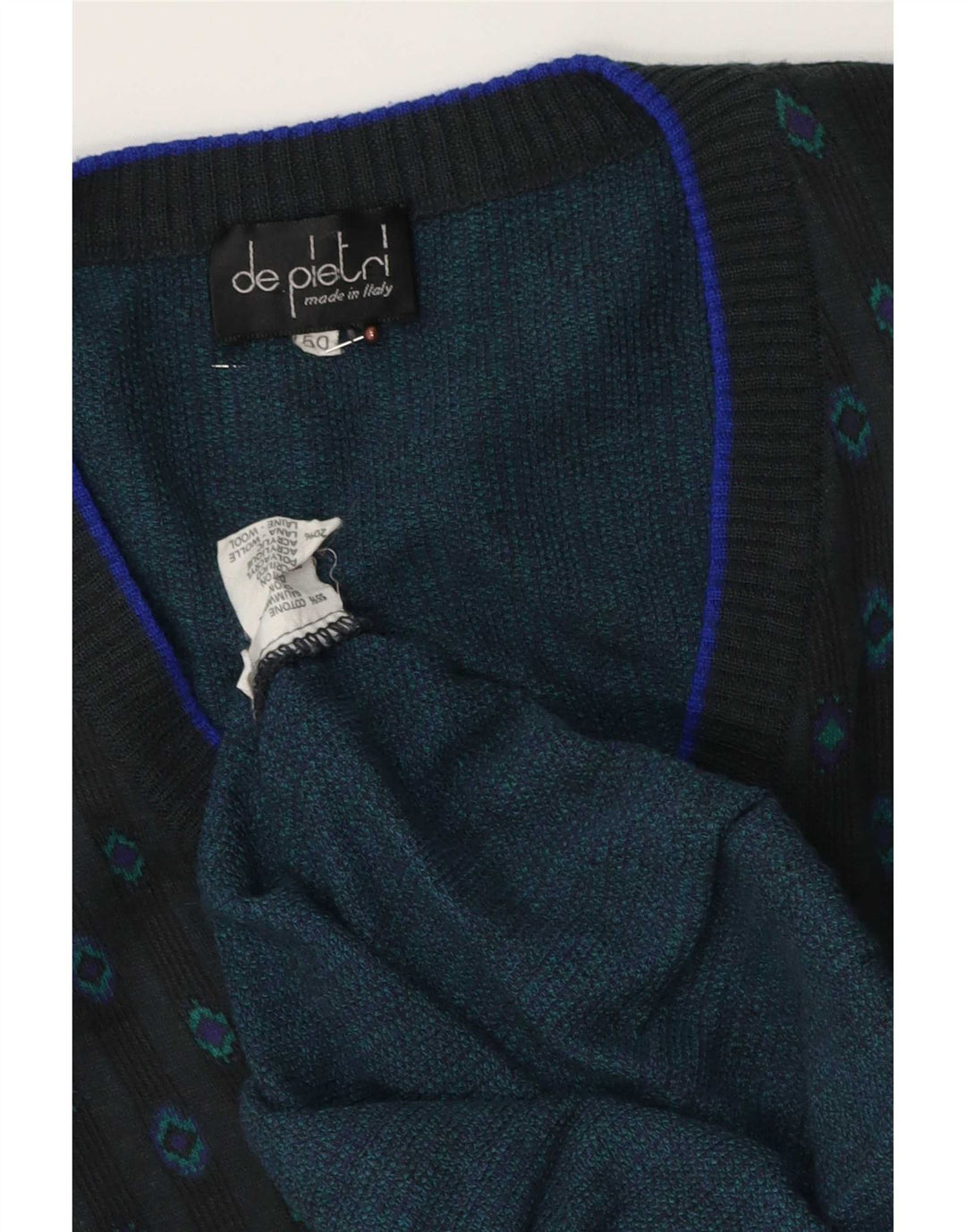 De Pietri Herren-Pullover mit V-Ausschnitt IT 50 mittelgraue geometrische Baumwolle