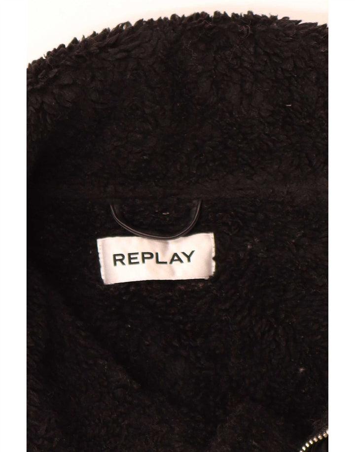 Replay Damen Graphic Sherpa Jacke UK 14 Large Braun Polyester